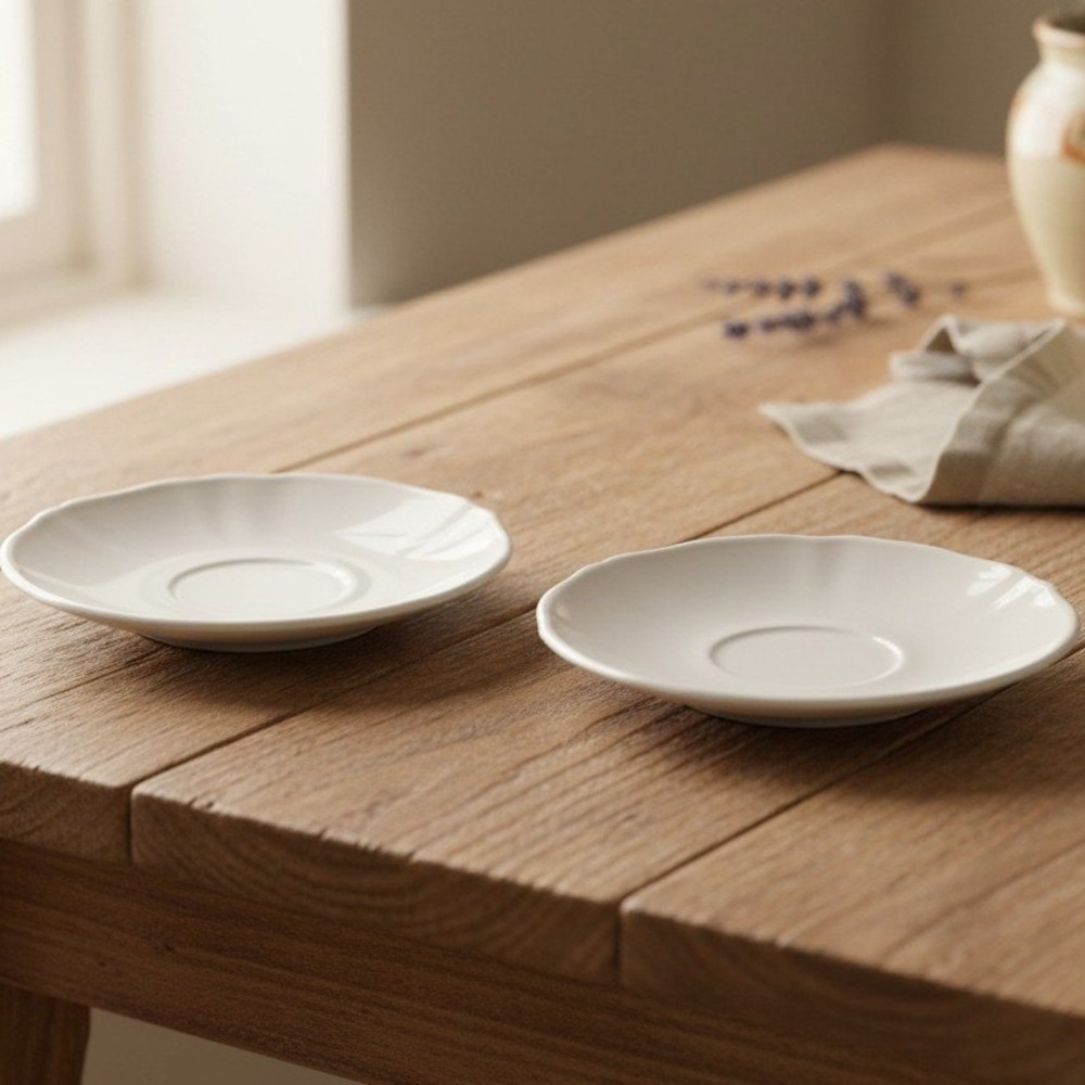 Arcopal France Trianon Milk Glass Saucers, Set of 2, Vintage Scalloped Tableware